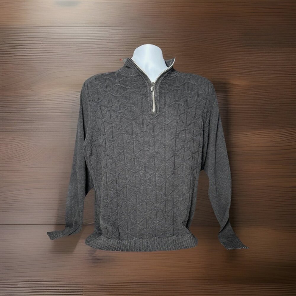 Tommy Bahama Men’s Large Cotton Blend Cable Knit 1/4 Zip Sweater Dark Gray